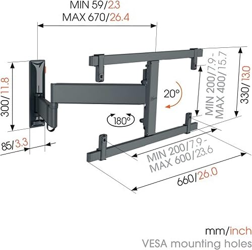 Miniatura 8 de Vogel's Comfort TVM 3665 Soporte de pared OLED de movimiento completo para televisores de 40 a 77 pulgadas, máx. 77.2 lbs (77 libras), giratorio