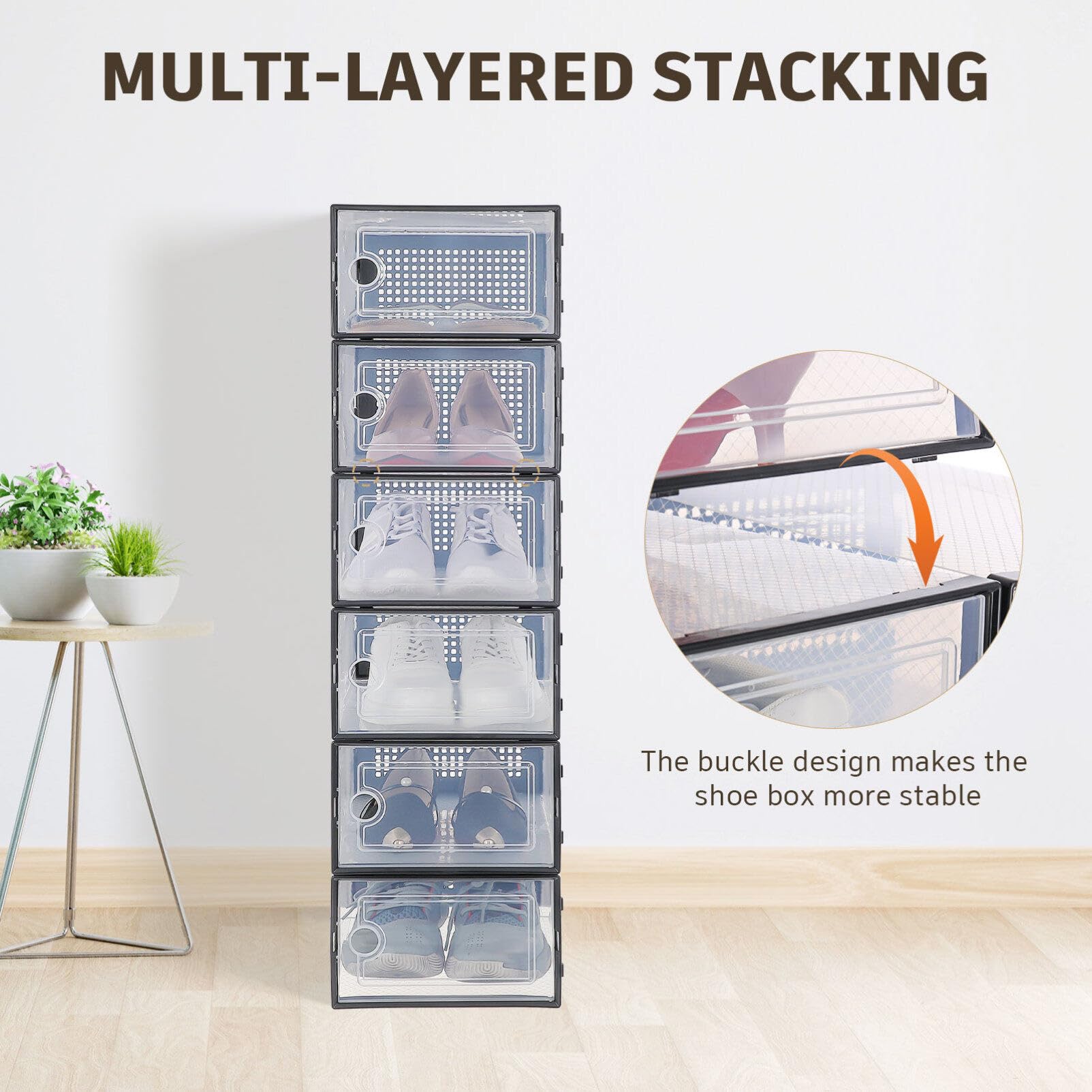 Homoyoyo 6 Piezas Cajas Transparentes Para Zapatos Zapatero Apilable Organizador De Casilleros Contenedor De Almacenamiento Plegable Mueble Zapatos Caja De Almacenaje El Plastico Baloncesto
