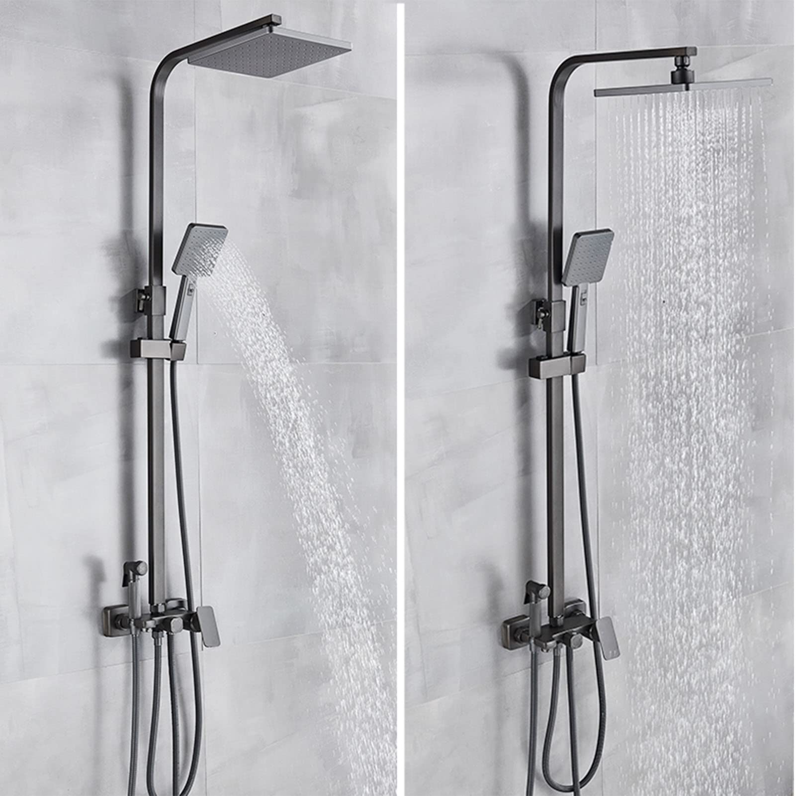Set di rubinetti per Doccia a Vista, rubinetti per Bagno a Parete, Sistema Doccia con soffione a Pioggia e doccetta per Bidet in Ottone, Miscelatore per Vasca da Bagno, Grigio,