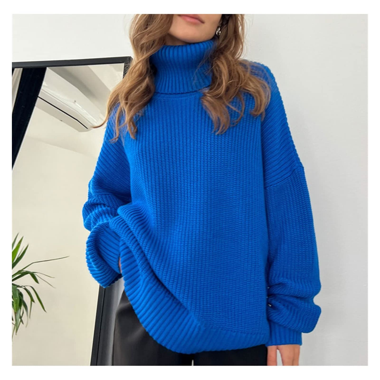 Damski sweter z golfem, elegancki, gruby sweter z dzianiny, jesienno-zimowy sweter z długim rękawem, kobiecy sweter na co dzień (kolor: biały, rozmiar: kod S) (biały styl)