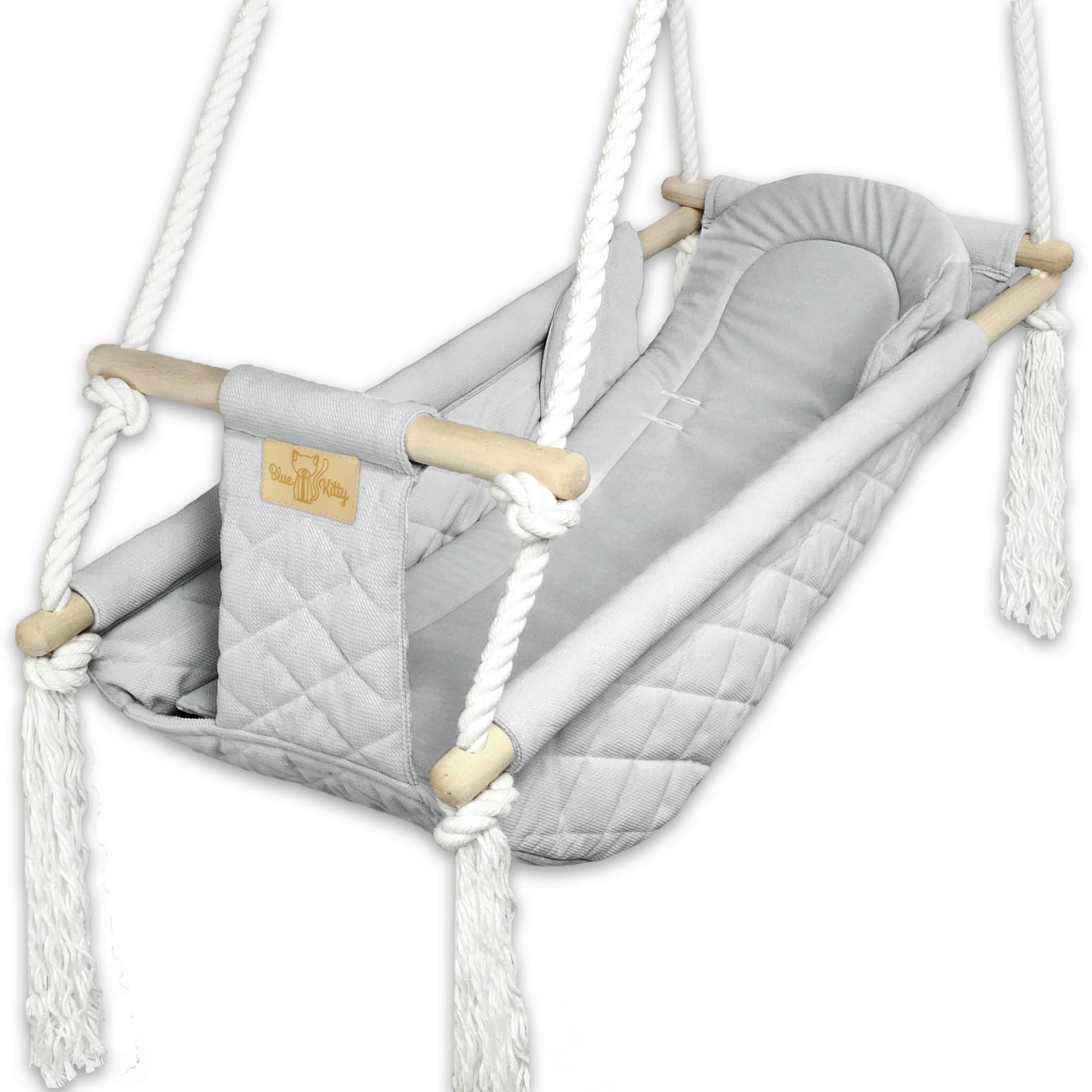 BlueKitty Wiege; Schaukel; Liegestuhl für Kinder; Babyschaukel; Kinderschaukel mit Kissen; Schaukel für Haus und Garten; Babyschaukel, Stoffschaukel, Kleinkindschaukel, Holzschaukel