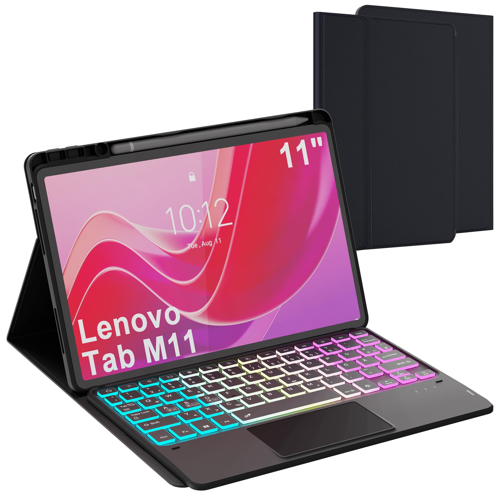 Custodia per Lenovo Tab M11 TB330/TB331 2024 da 11 pollici, con tastiera con trackpad | Retroilluminazione RGB a 7 colori, tastiera con touchpad, portapenne, rimovibile, magnetica, per studenti, viaggi
