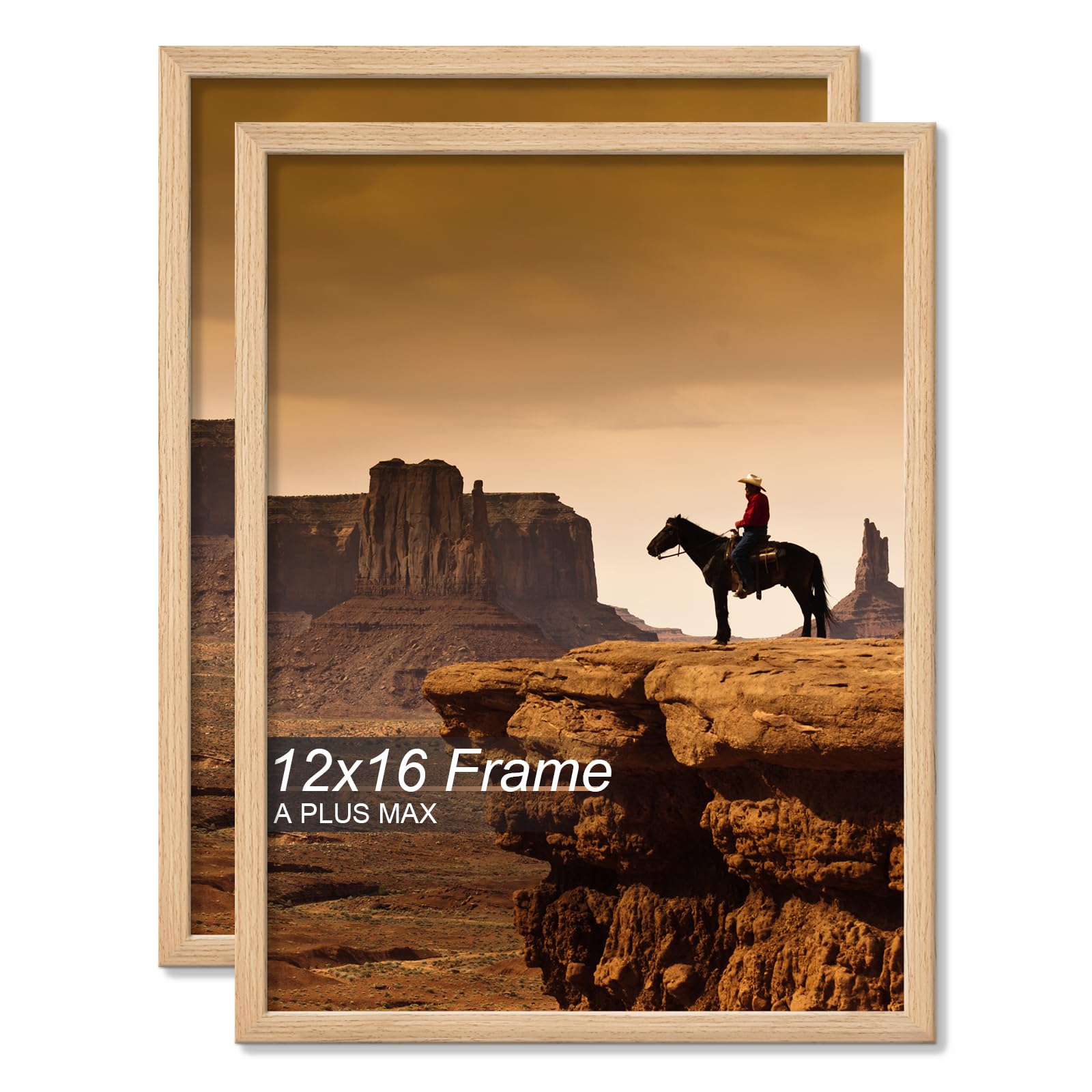 A PLUS MAX 12x16 Picture Frame Set of 2, Natural Engineered Wood Frame for 12 x 16 Inch Picture Poster Photo, Light Weight 12 by 16 Frame with Wood-grain for Wall - 2 Pack/Natural/12 x16