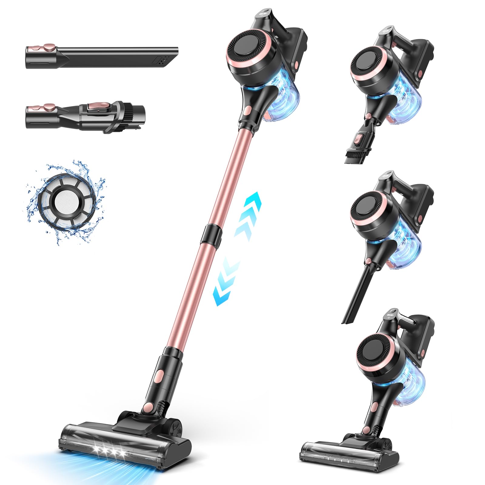 Vazone S22 Cordless Vacuum Cleaners for Home, 6 in 1 Lightweight Stick Vacuum with 45KPa Powerful Suction, Self-Standing Vacuum Cleaners Rechargeable Cordless Vacuum for Pet Hair