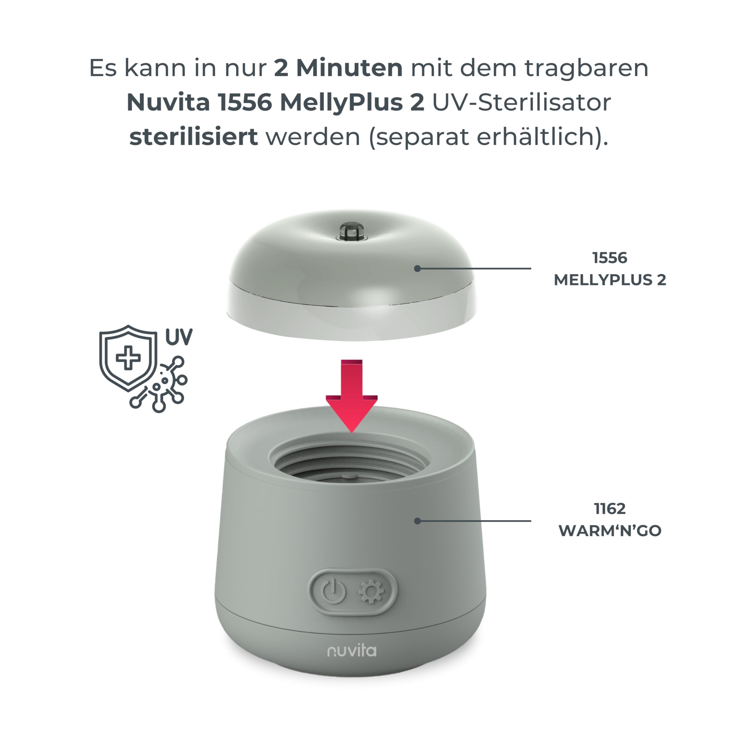 Nuvita 1162 Universeller Tragbarer Babyflaschenwärmer - Schnelles Erhitzen & Wärmespeicherung, 4 Temperaturstufen, Hermetischer Anti-Tropf-Verschluss, Lädt bis zu 8 Flaschen | Sage Green