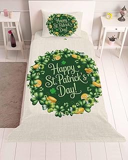 St Patricks Day Twin Size Bed Sheets,Breathable Cooling Sheets with Deep Pocket,Spring Gold Coin Green Shamrock on Linen Soft Flat Sheet,Fitted Sheet & Pillowcases,3 Piece Wrinkleproof Bedding+Sheets