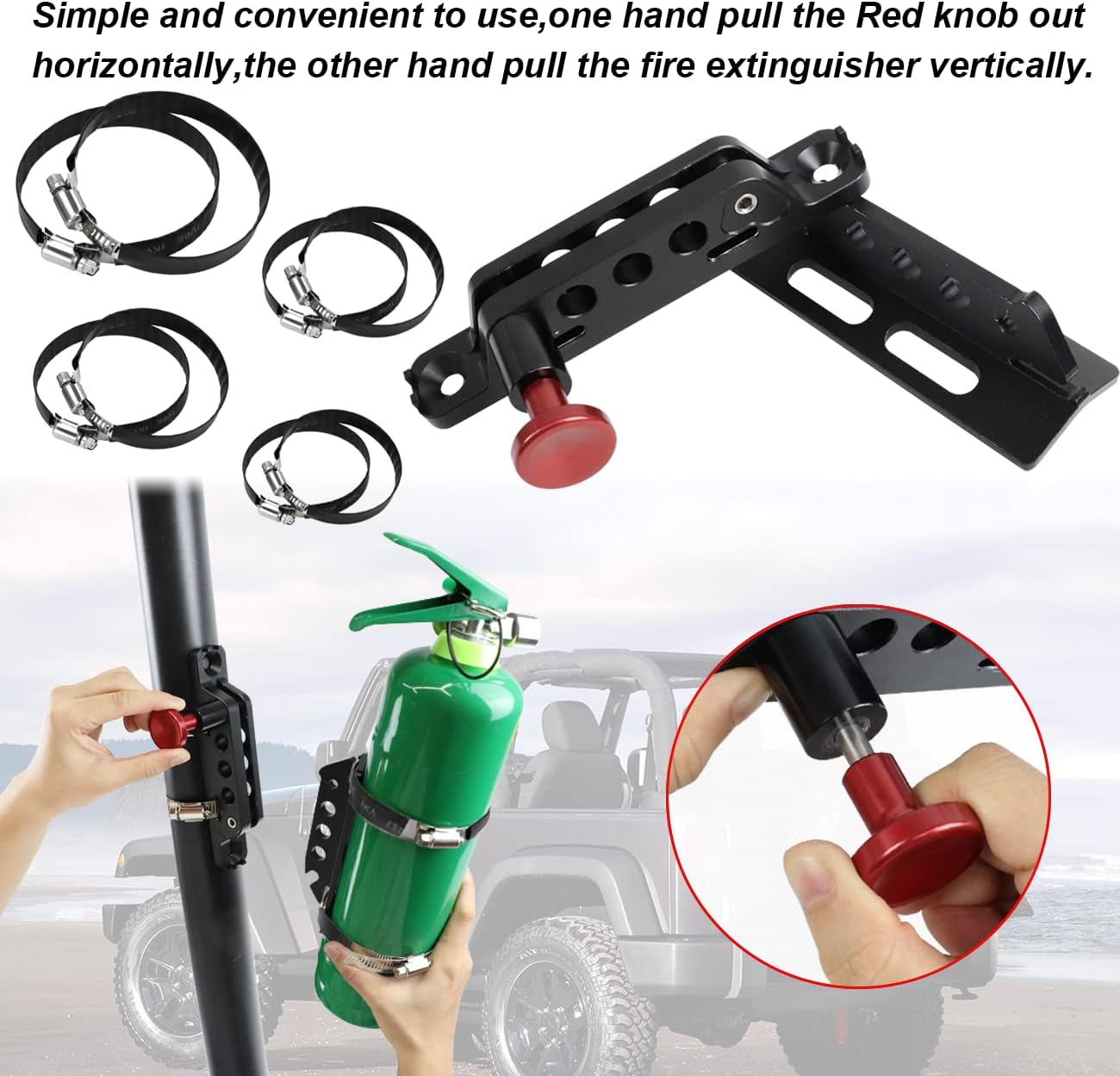Universal Adjustable Quick Release Roll Bar Fire Extinguisher Mount Holder Compatible with for Jeep Wrangler Gladiator Ford Bronco UTV Polaris RZR Ranger Camper Van ATV