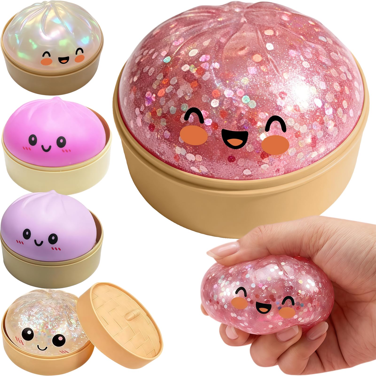 Shimmer Glitter Steamed Dumpling Squishy, Soft Slow Rebound Tactile Sensory Squeeze Decor, Portable Desktop Accessory for Home Office Travel Daily Leisure Relaxation â image 1