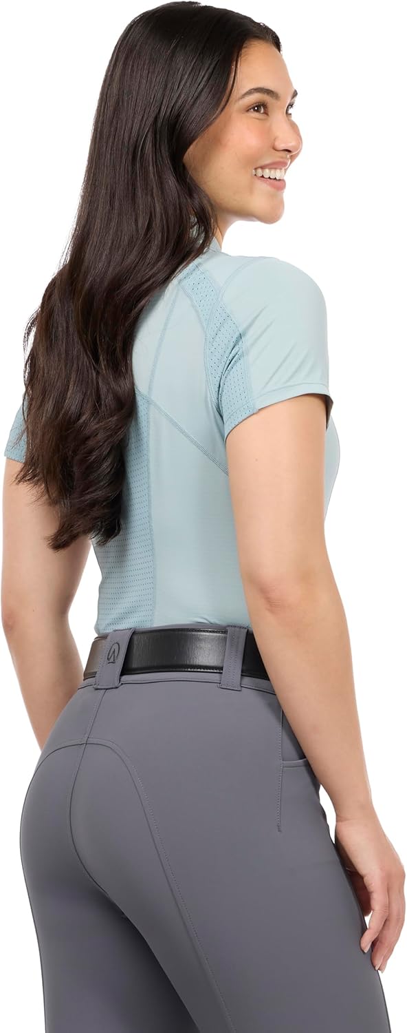Precision Short Sleeve Quarter Zip Tech Riding Top - Feather Weight, Quick Drying Seamless Feel Design, Sun Smart