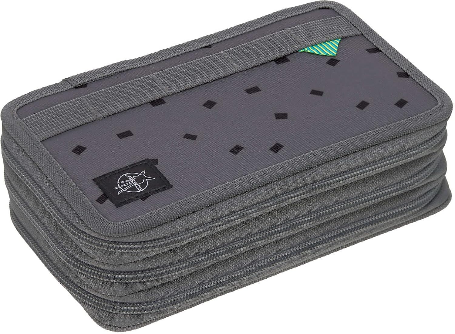LÄSSIG School Triple Pencil Case Filled 20 Pieces Anthracite, Speckles Anthracite, Pencil case, 12.8 cm x 6.8 cm x 21 cm