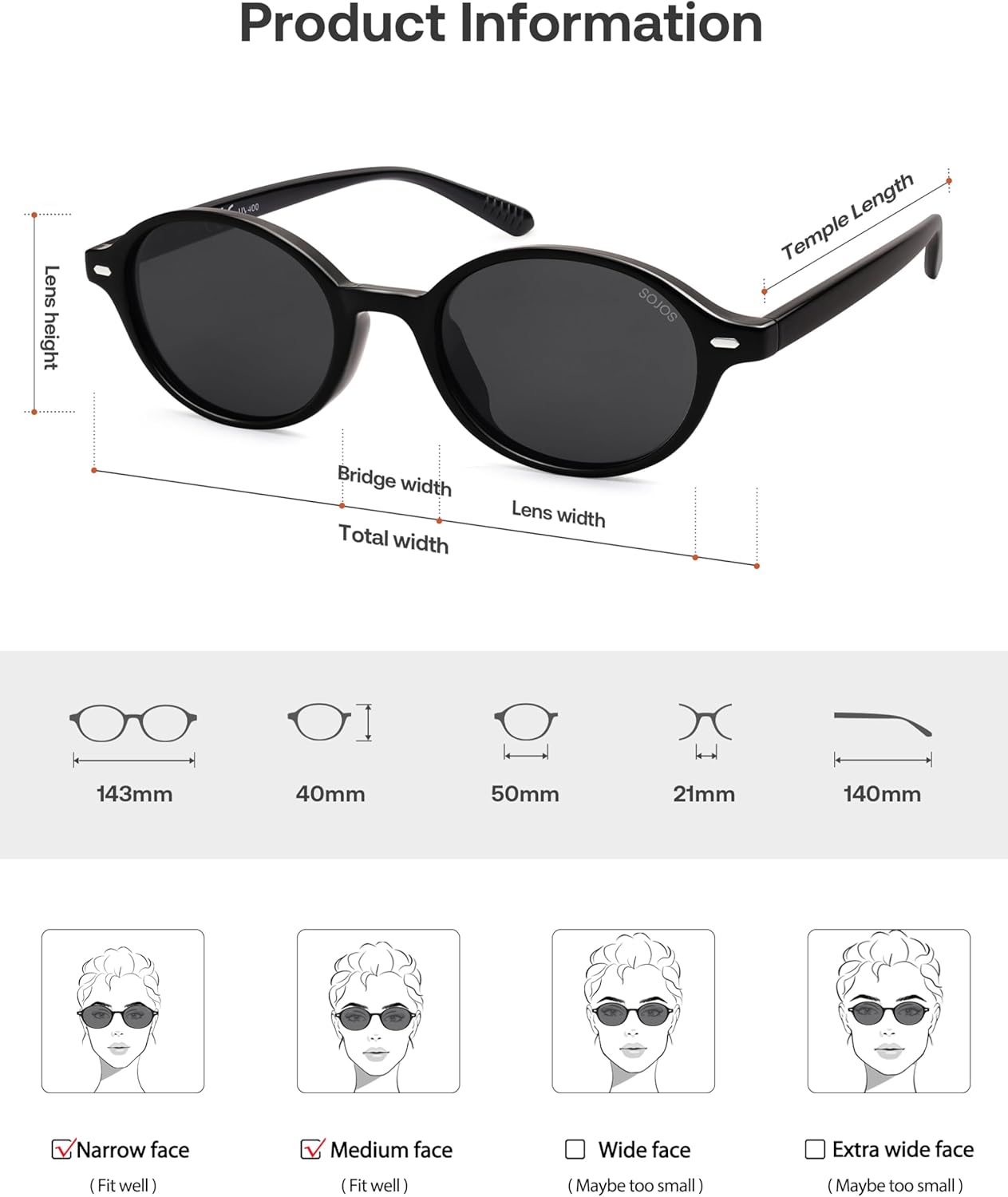 SOJOS Retro Oval Round Polarized Sunglasses Womens Mens, Small Chic Vintage Trendy Sunnies SJ2611 - Image 5