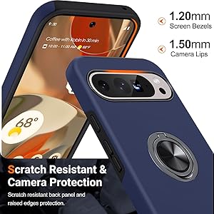 JAME for Google Pixel 9 Pro XL Case, Slim Fit Phone Cover with Metal Ring Holder Kickstand Stand, Dual Layer Military Grade Shockproof Protective Phone Case for Google 9 Pro XL 6.8", Blue