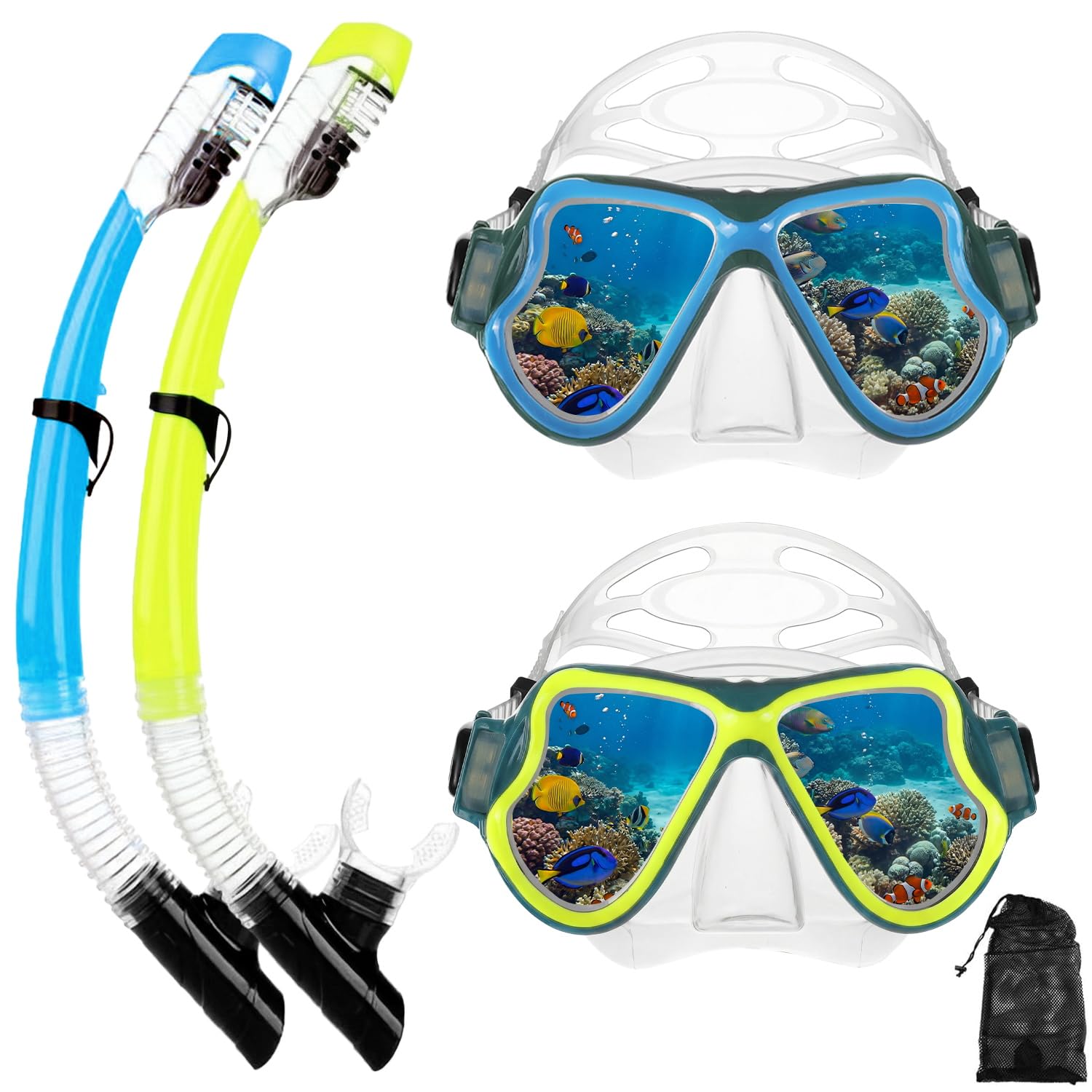 Equipo de esnórquel para adultos, jóvenes y niños, juego de máscara de esnórquel con parte superior seca, juego de máscara de buceo antivaho para adultos y jóvenes, máscara de buceo panorámica de