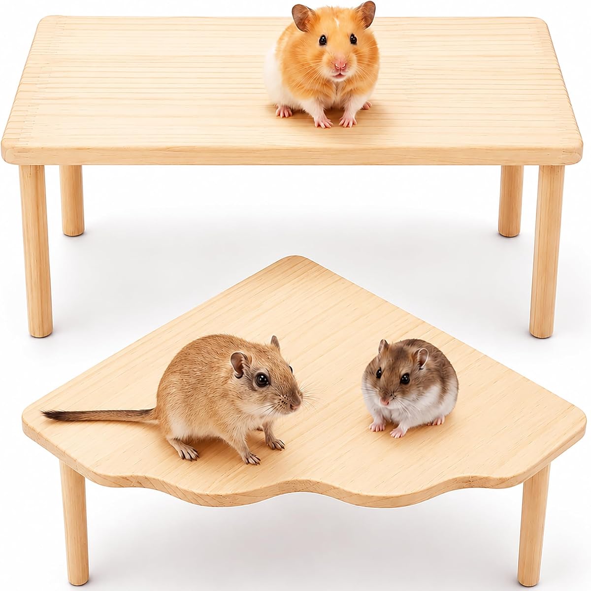 Large Hamster Platform Set Wooden Hamster Cage Accessories 2PCS | large size hamster cage platform natural wood hamster hide hamster accessories for Dwarf Syrian Hamsters Gerbils Mice Degus
