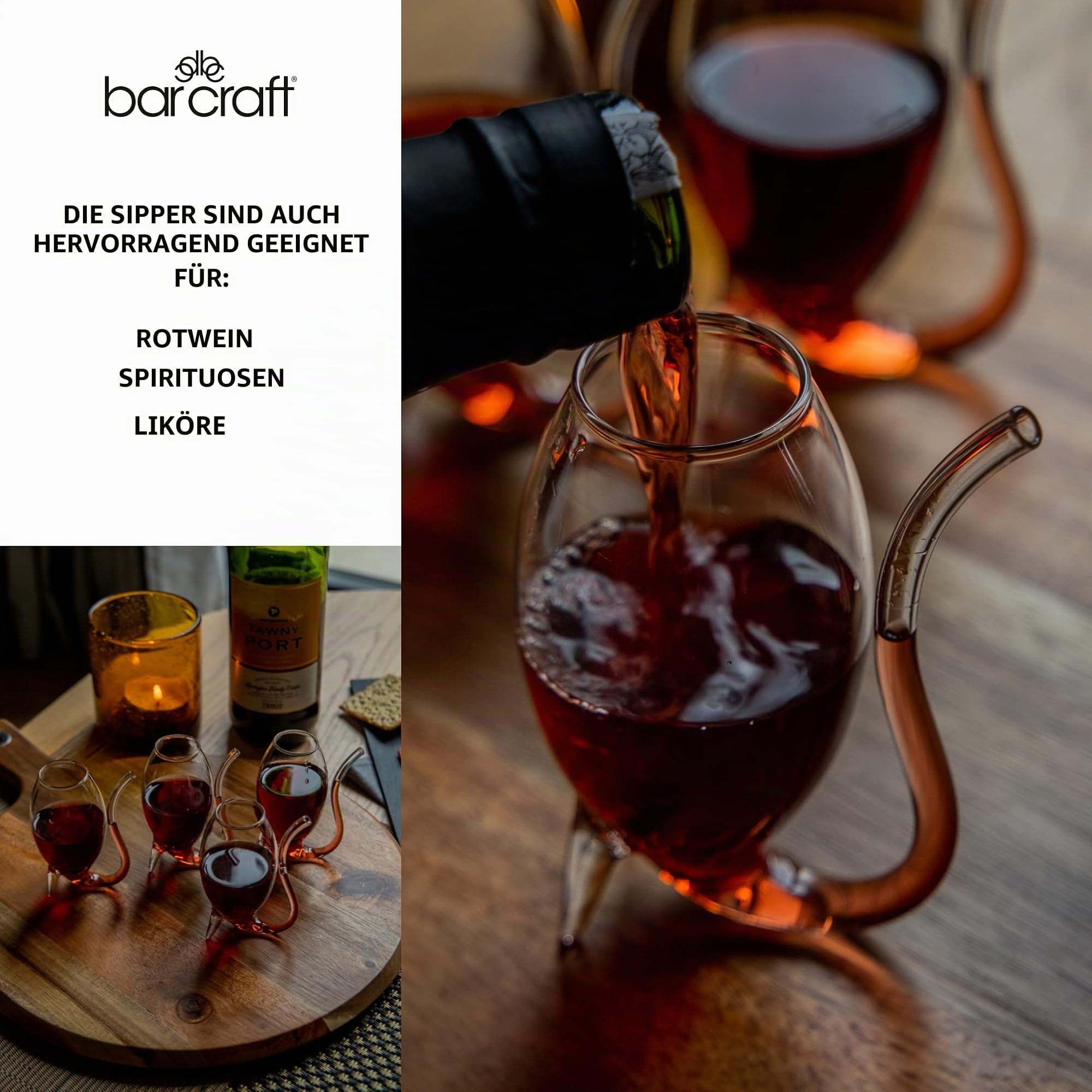 BarCraft Portwein-Trinkgläser, 4er-Set Portweinschöpfer, mundgeblasene Cognac-Gläser, 90ml Fassungsvermögen, 16 x 16 x 13cm, 1 Set