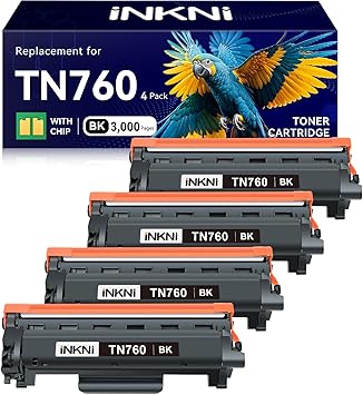 InkNI TN760 - Compatible Toner Cartridge Replacement for Brother TN-730/TN-760 730 TN-760 for MFC-L2710DW MFC-L2750DW DCP-L2550DW HL-L2350DW HL-L2395DW HL-L2370DW 4 Pack