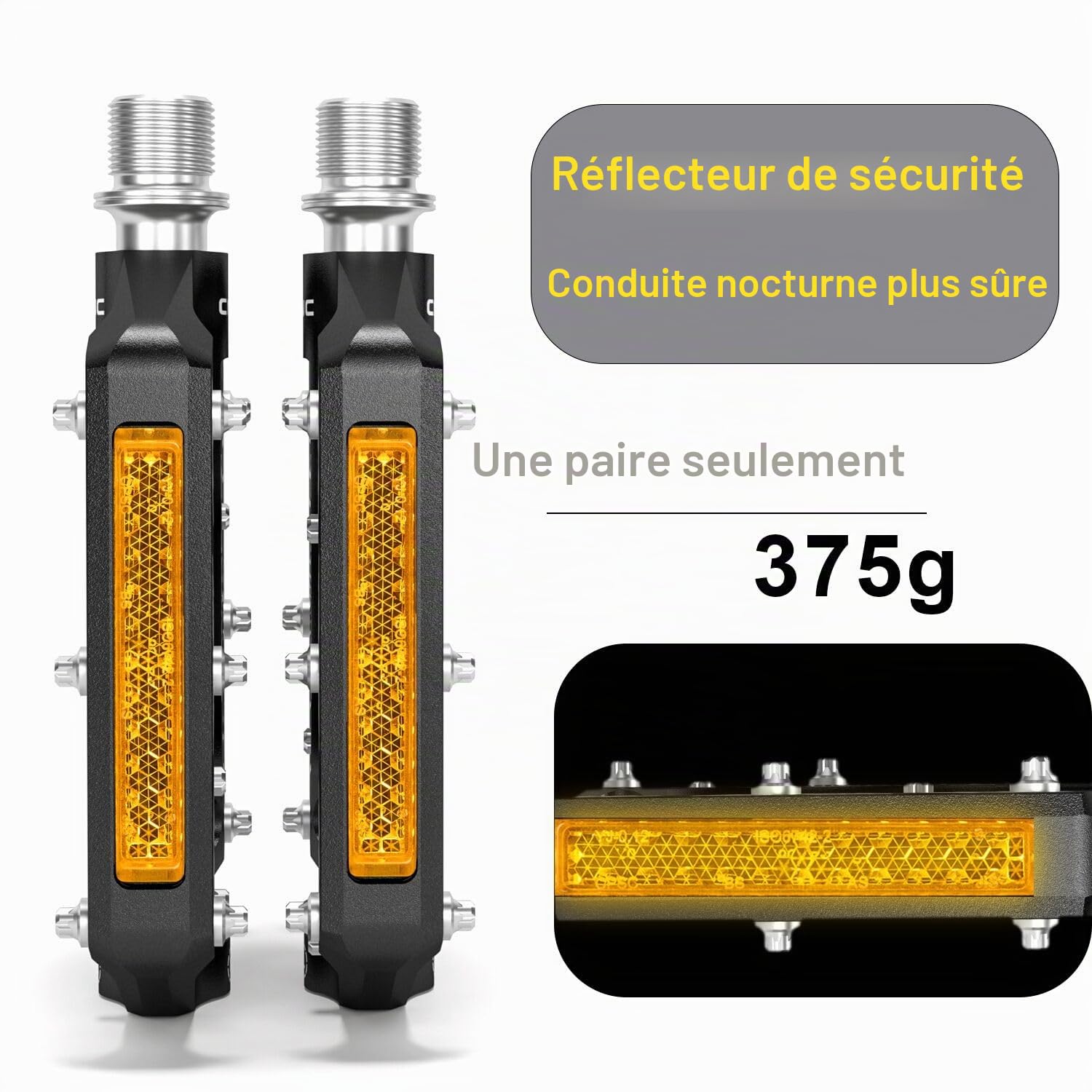 GEWAGE Pédales de Vélo avec Bandes Réfléchissantes, 3 Roulements Scellés, Plateforme Aluminium CNC Antidérapante 9/16" pour Vélo de Route VTT E-Bike