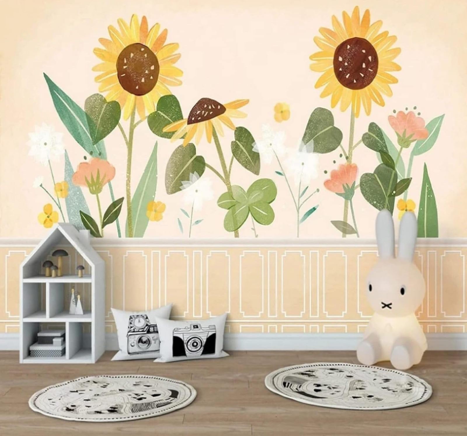 XLMING Minimalist Cartoon Hand Drawn Sunflowers Flowers 3D Wallpaper Luxury Silk Study Dining Feature Sofa Grey Bedroom Living Room Tv Decorative Wall-250cm×170cm