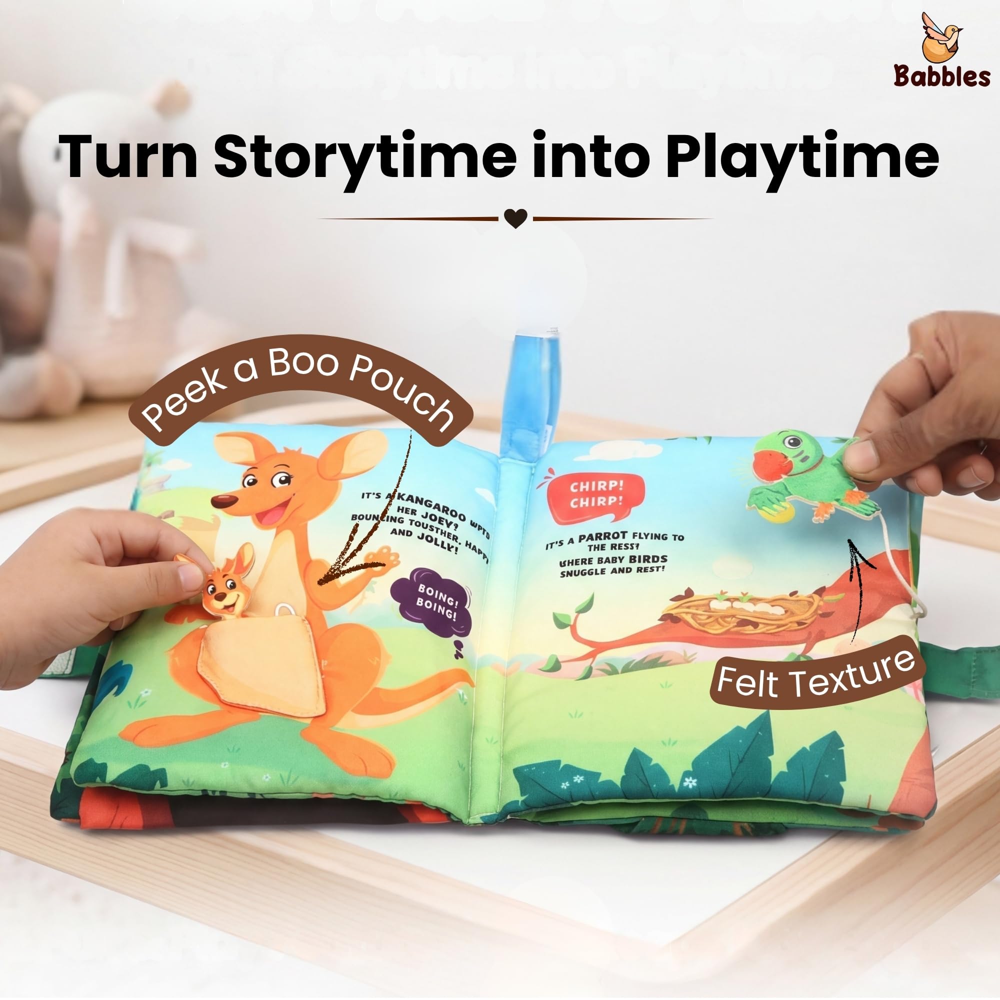 Babbles Peek-A-Boo Animal Baby Book, Soft Cloth Book for Infants & Toddlers with Crinkle Pages, Flaps & Textures, Sensory Play Toy, Gift for Baby Ages 6 Months and Up 1