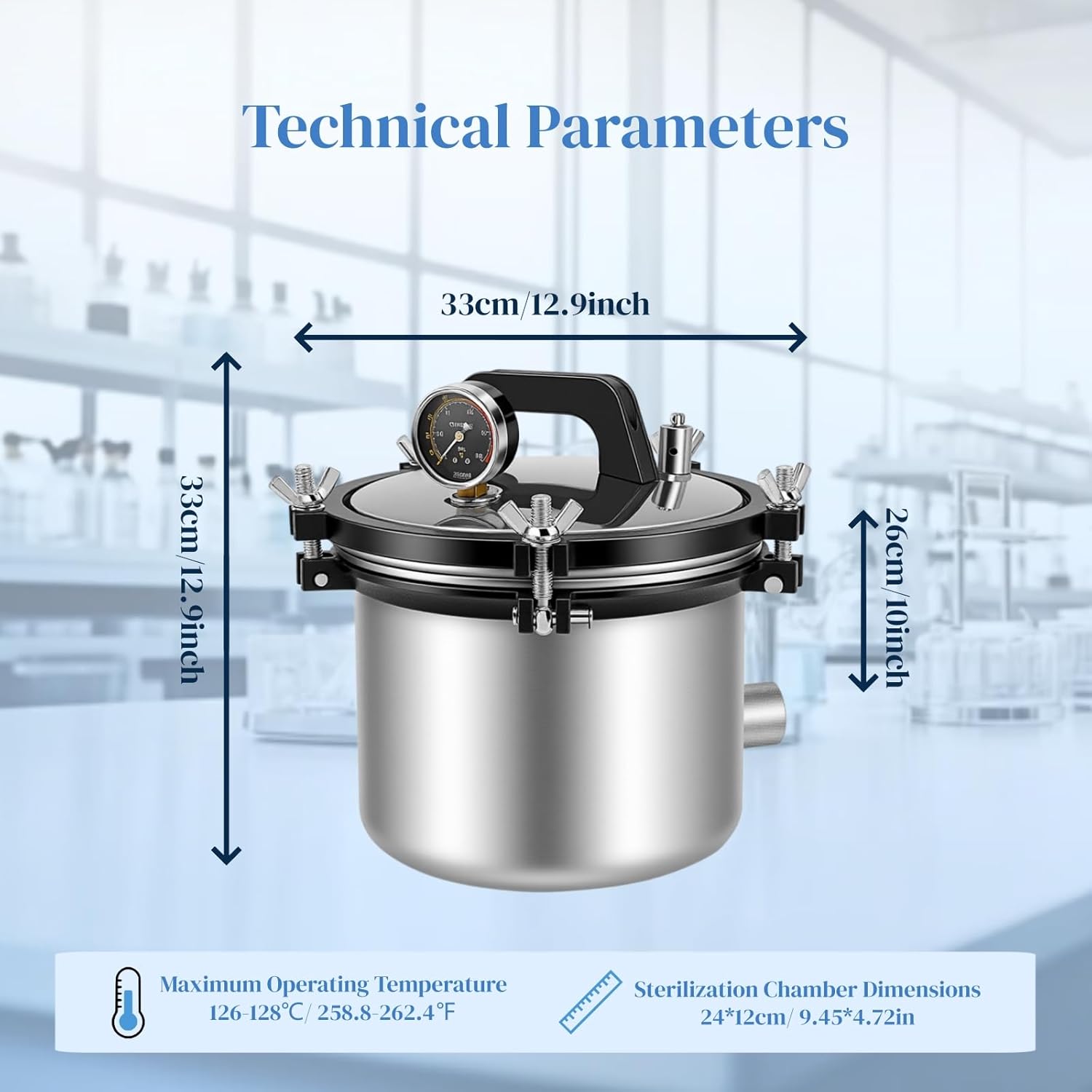 Portable 8L Stainless Steel Lab Autoclave Steam Autoclave Sterilizers for Lab Equipment, Culture Medium, Glassware 110v