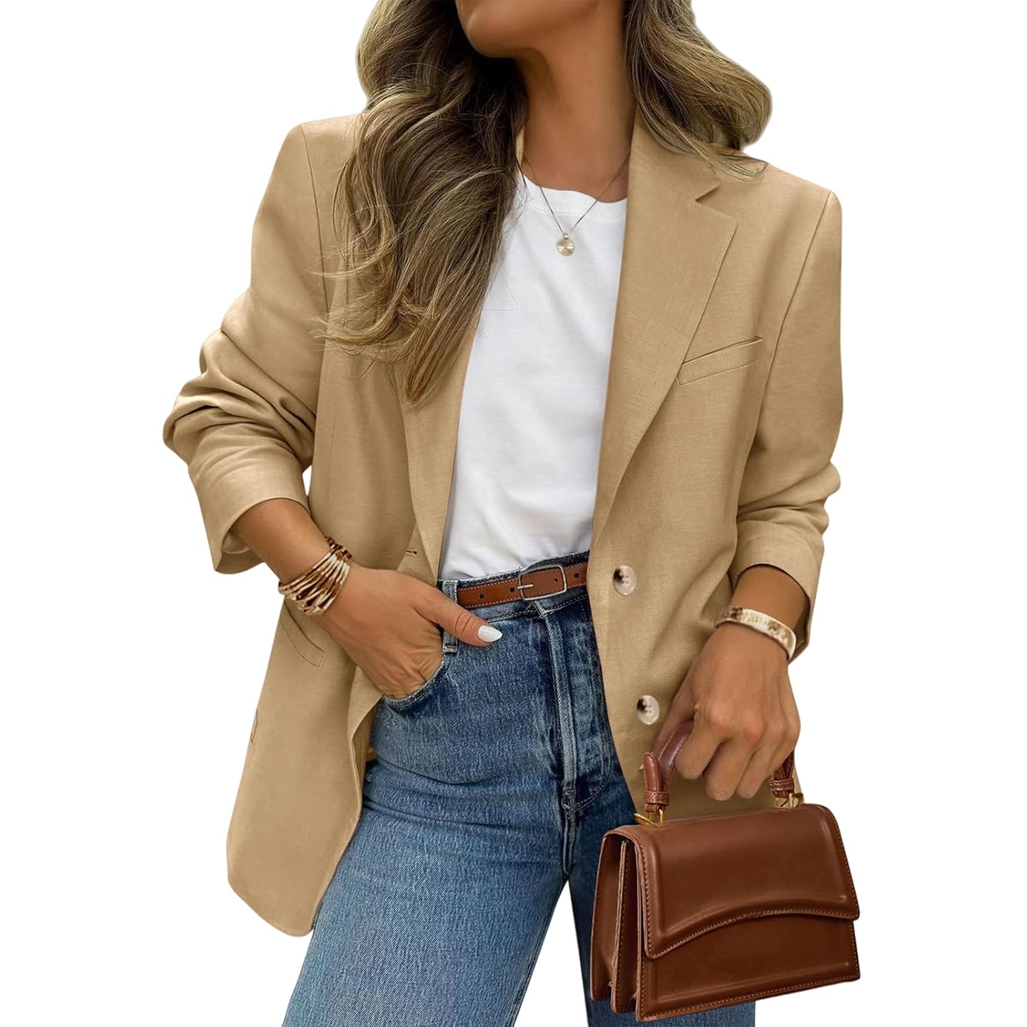 Blazers for Women Business Casual Open Front Suit Jacket Loose Lapel Single Breasted Fully Lined Work Office Blazer