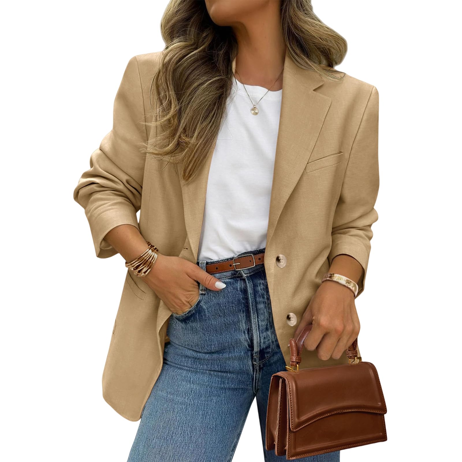 Blazers for Women Business Casual Open Front Suit Jacket Loose Lapel Single Breasted Fully Lined Work Office Blazer
