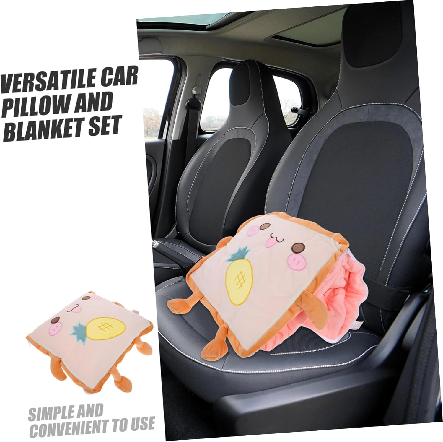 Sosoport Cute Toast Bread Pillow with Blanket Kawaii Stuffed Plush for Adults Supportive Cushion for Naps Car Office Home Pillow Blanket