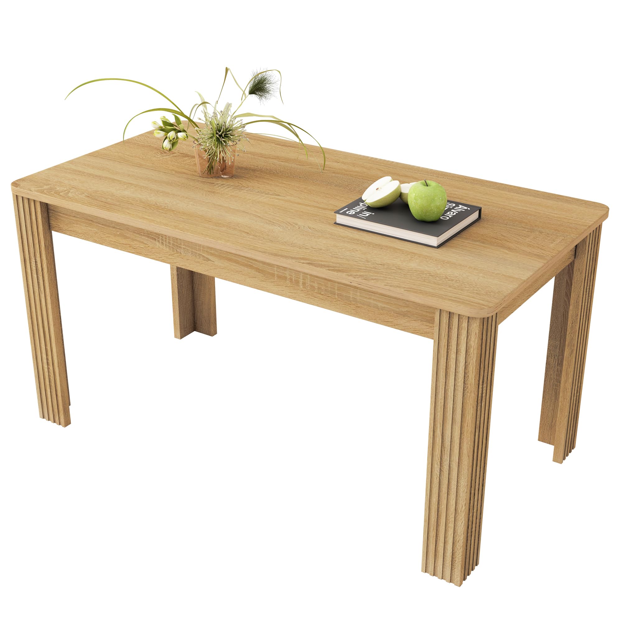 BOSTEU 4 Seater Dining Table MDF Wood Rectangle Modern Kitchen Dining Room Furniture Unit, 116cm (Oak)