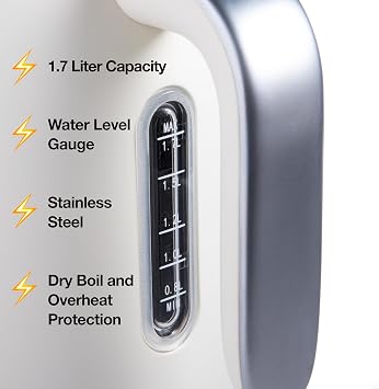 Rae Dunn Electric Hot Water Kettle - Stainless Steel Coffee Maker, Tea Kettle, Swivel Base, With Automatic Shut Off Boil-Dry Protection, Easy Pour Pitcher, 1500 Watt Boiling Power, 1.7 Liters, Cream