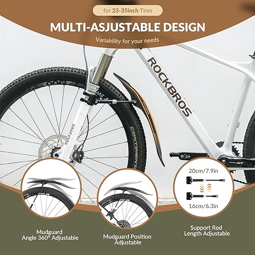 Miniatura 4 de ROCKBROS Guardabarros de bicicleta ajustables para bicicleta de 26"27.5"29" de bicicleta de montaña, protectores de barro universales delanteros y