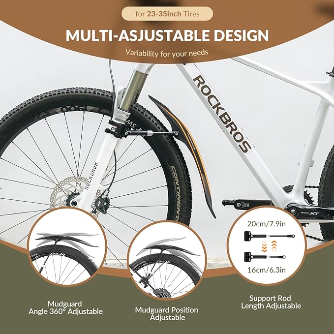 ROCKBROS Guardabarros Ajustable Universal 26/27.5/29 Delantero Trasero MTB miniatura 4