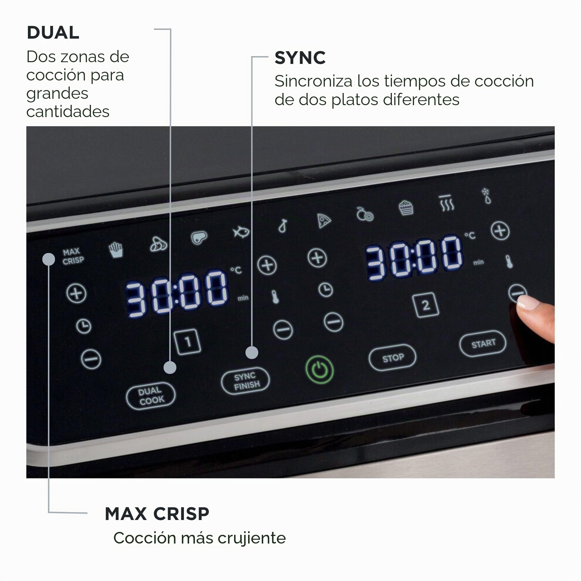 Ariete 4625 Freidora de aire 9L - 11 programas preestablecidos, pantalla digital, apta para lavavajillas, doble canasta, tecnología de aire rápido, temperatura ajustable de 80°C-200°C
