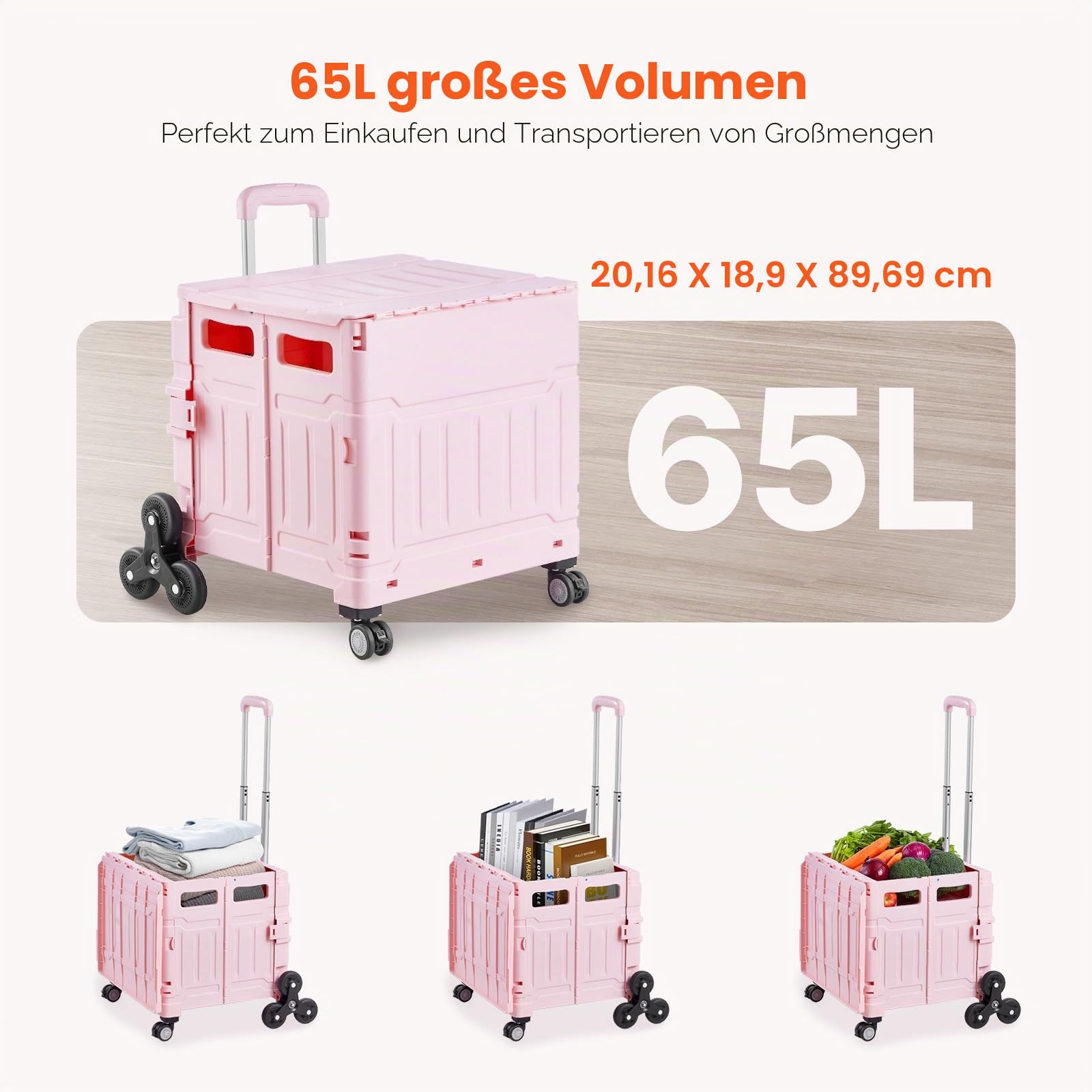 VEVOR Einkaufstrolley, Klappbar, Faltbarer Aluminium-Einkaufswagen zum Treppensteigen mit 2 Rädern, tragbarer Treppenliftstuhl, Rettungswagen, Shopping Trolley für ältere Menschen, Behinderte