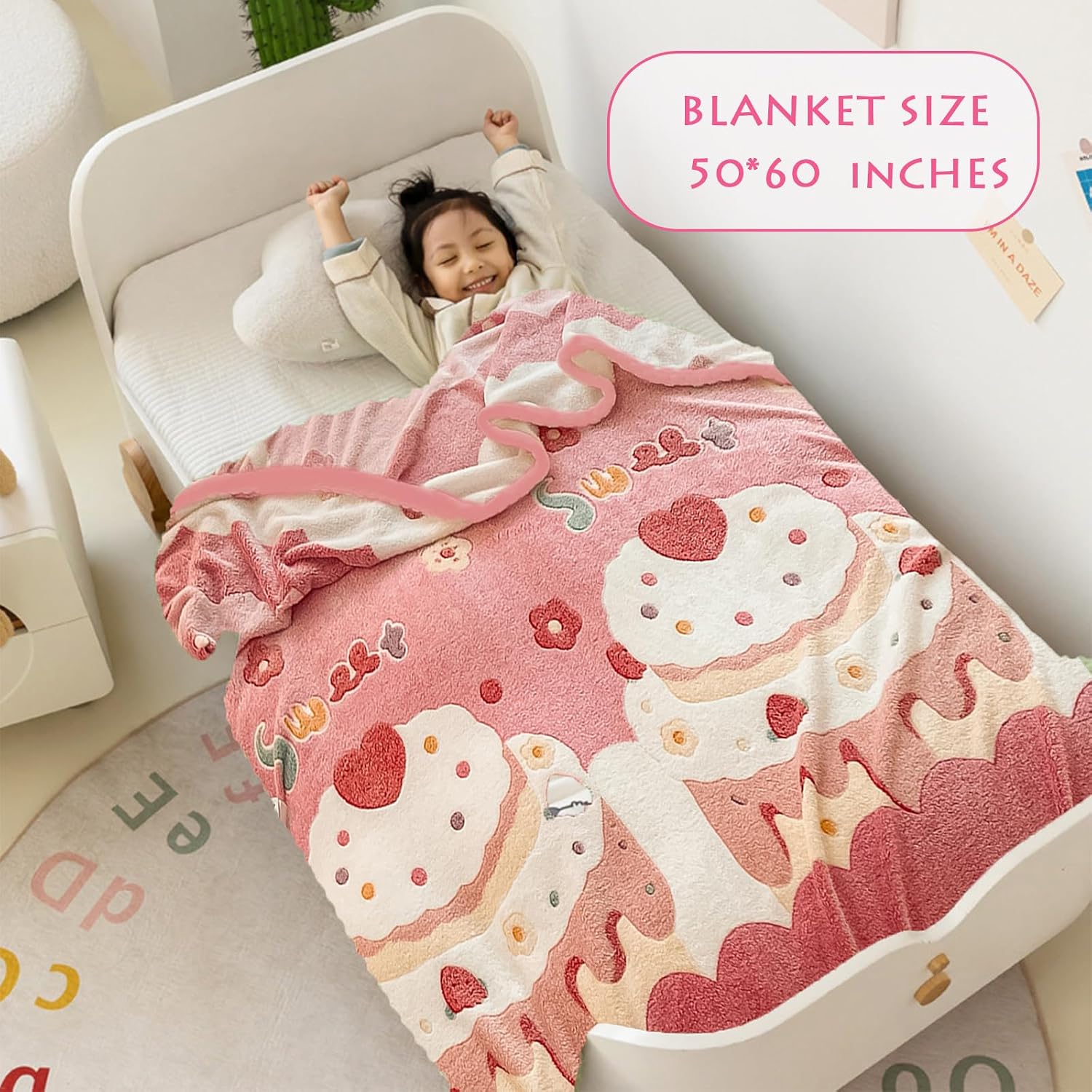 MorroMorn Pink Throw Blanket, Fall Fleece Blankets for Couch Bed - Super Soft Cozy Fluffy Plush for Girls Kids Teen Toddler Lightweight All Season (Cream Cake, Throw 50x60 inches)