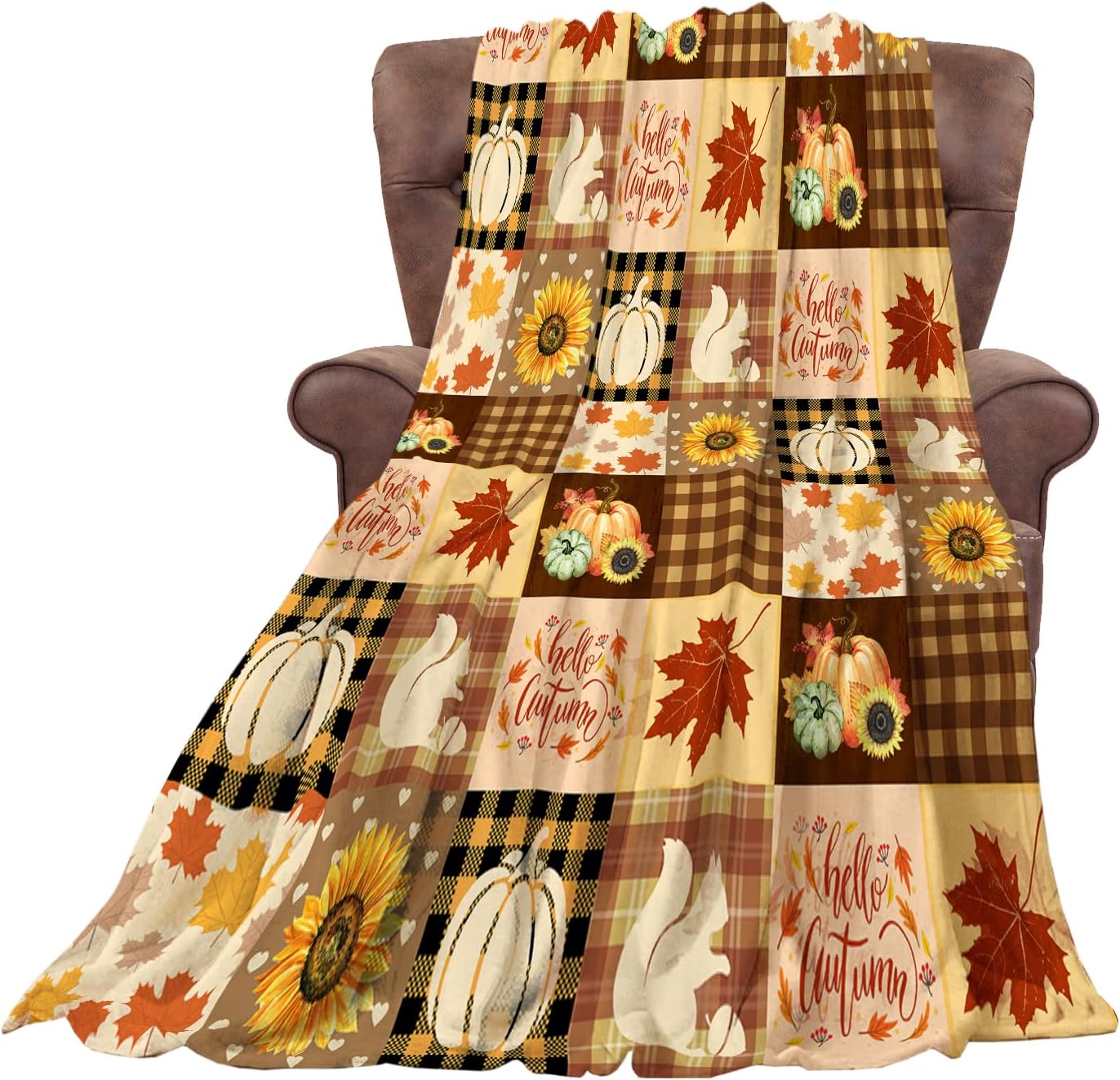 HANKCLES Fall Blanket Leaf Sunflower Pumpkin Blanket Fall