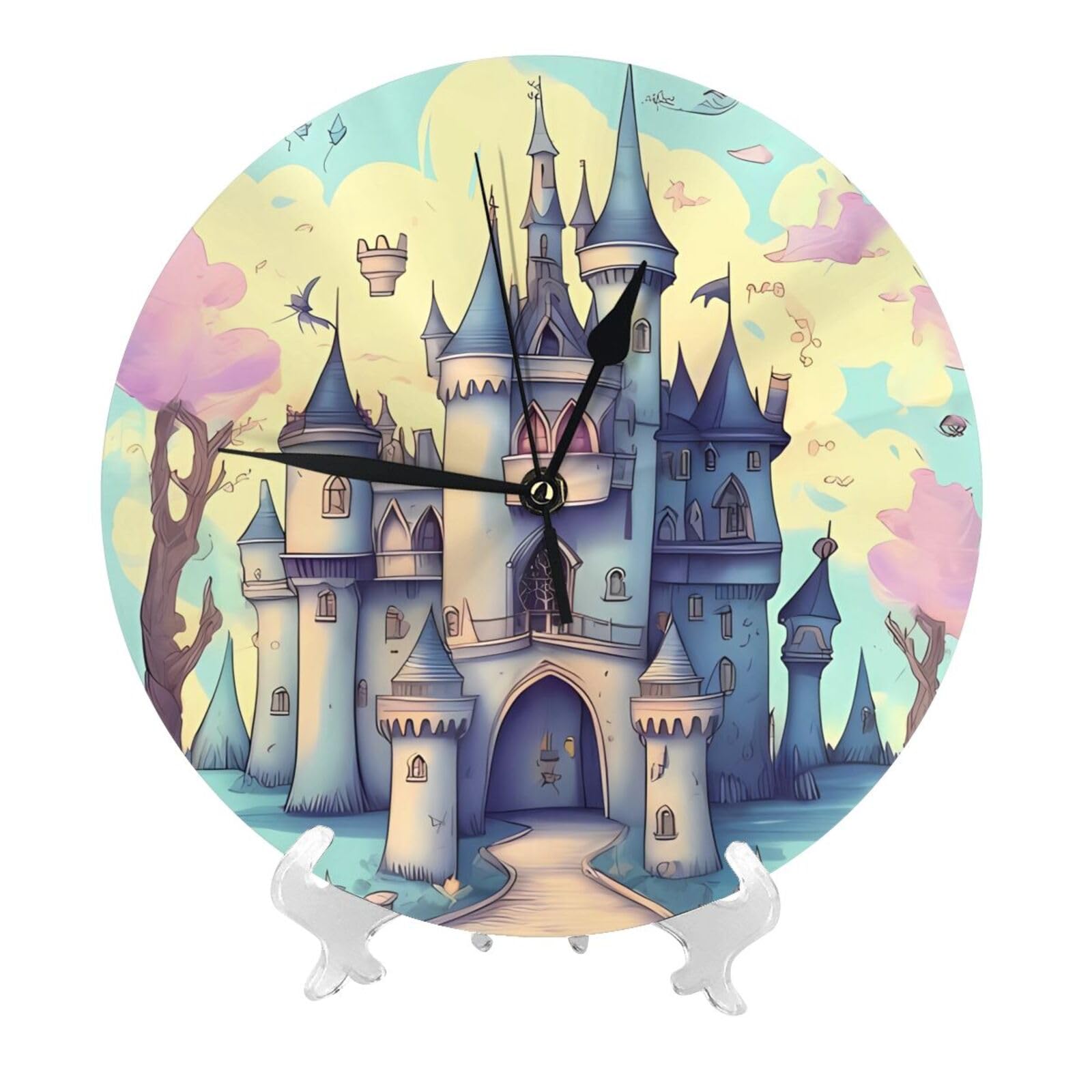 DWVTSLH Fairytale Castle Wall Clock 10 Inch Silent Non-Ticking Modern Clocks Battery Operated - Decorative Wall Clocks for Bedroom Living Room Kitchen Office Wall Decor Gift Idea