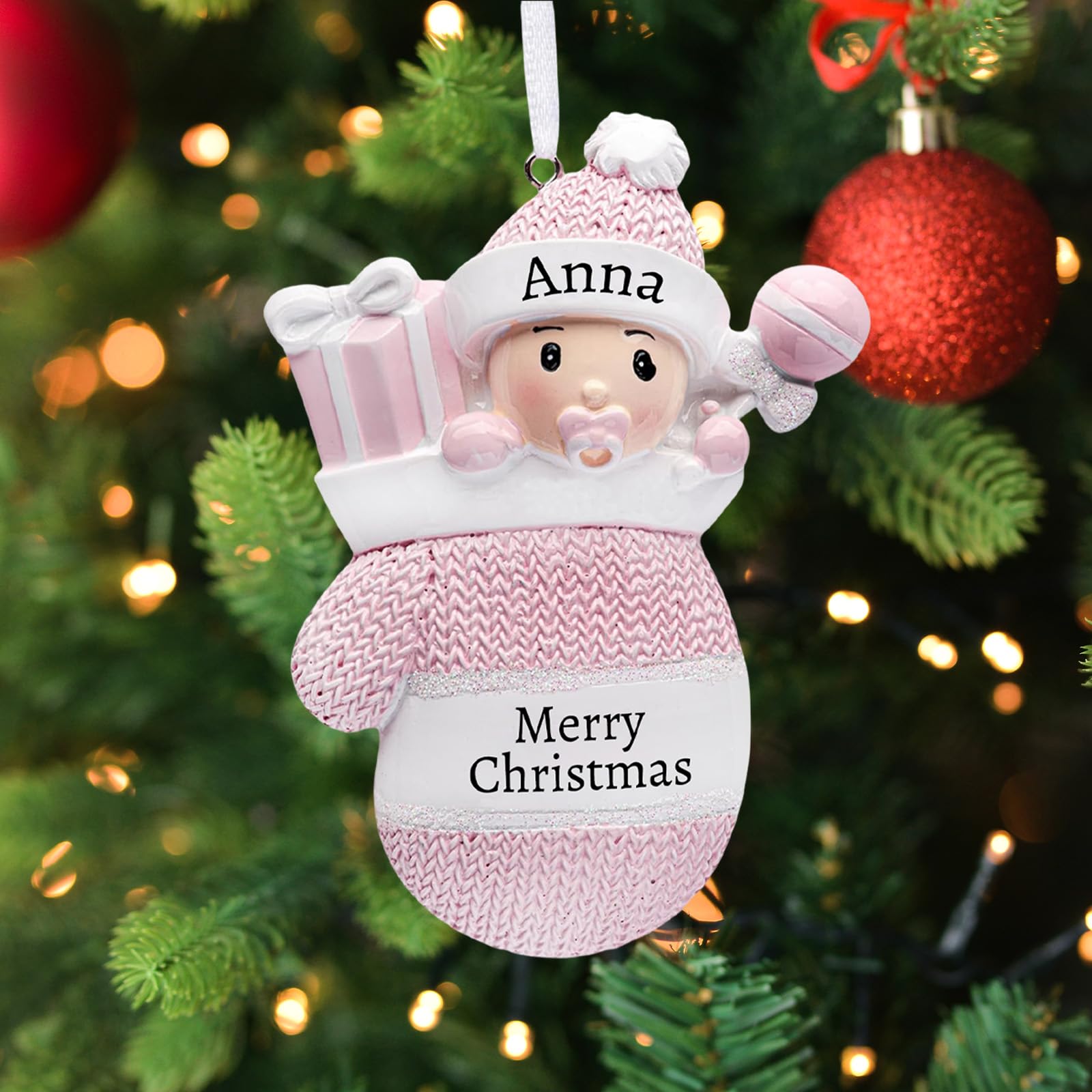 FCLYDER Personalized Xmas Ornament - Custom 2025 Baby's First Christmas Pendant - Customized Snowman Christmas Tree Decoration Gift - Baby Hanging Decor - Custom Name & Year