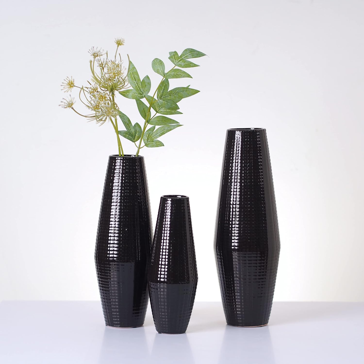 Hosley® Set of 3 Black Textured Ceramic Vases for Stylish