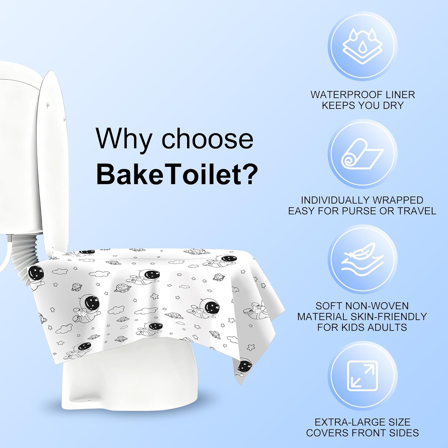 20 Pcs Toilet Seat Covers Disposable for Kids&Toddlers&Adult, Extra Large Individually Wrapped Portable Package for Travel Toddlers Potty Training in Public Restrooms (Space Theme)