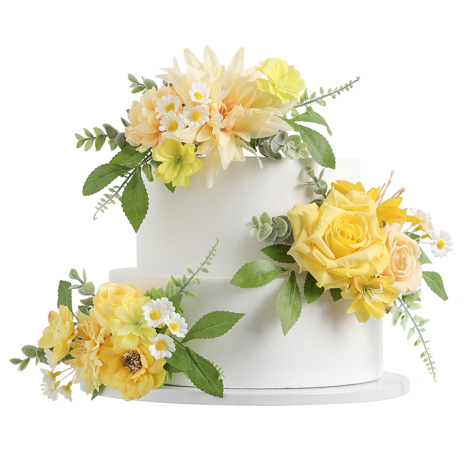 Serra Flora 3Pcs Pre-made Silk Flowers Cake Topper Wedding Artificial Flowers Decor Bright Yellow Cake Decorations for Birthdays, Weddings, Valentine's Day celebrations.