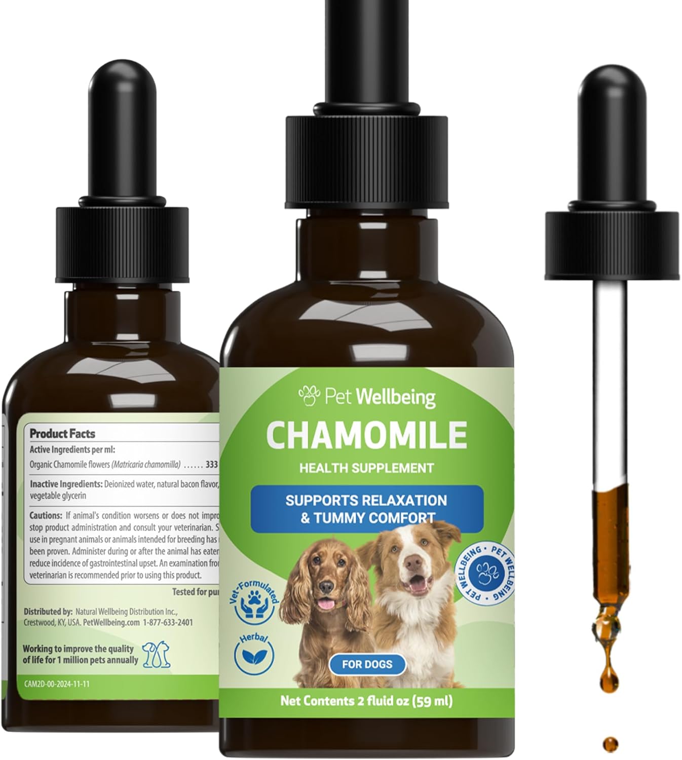 Pet Wellbeing Chamomile for Dogs - Organic Single Herb Supplement - Gentle Digestive Support, Holistic Calming - Pure Chamomile Extract - Vet-Formulated Liquid Wellness 2 oz (59ml)