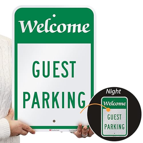 Miniatura 2 de SmartSign Letrero de metal con texto en inglés "Welcome - Guest Parking" de 18 x 12 pulgadas, aluminio de 63 mil, material reflectante laminado de