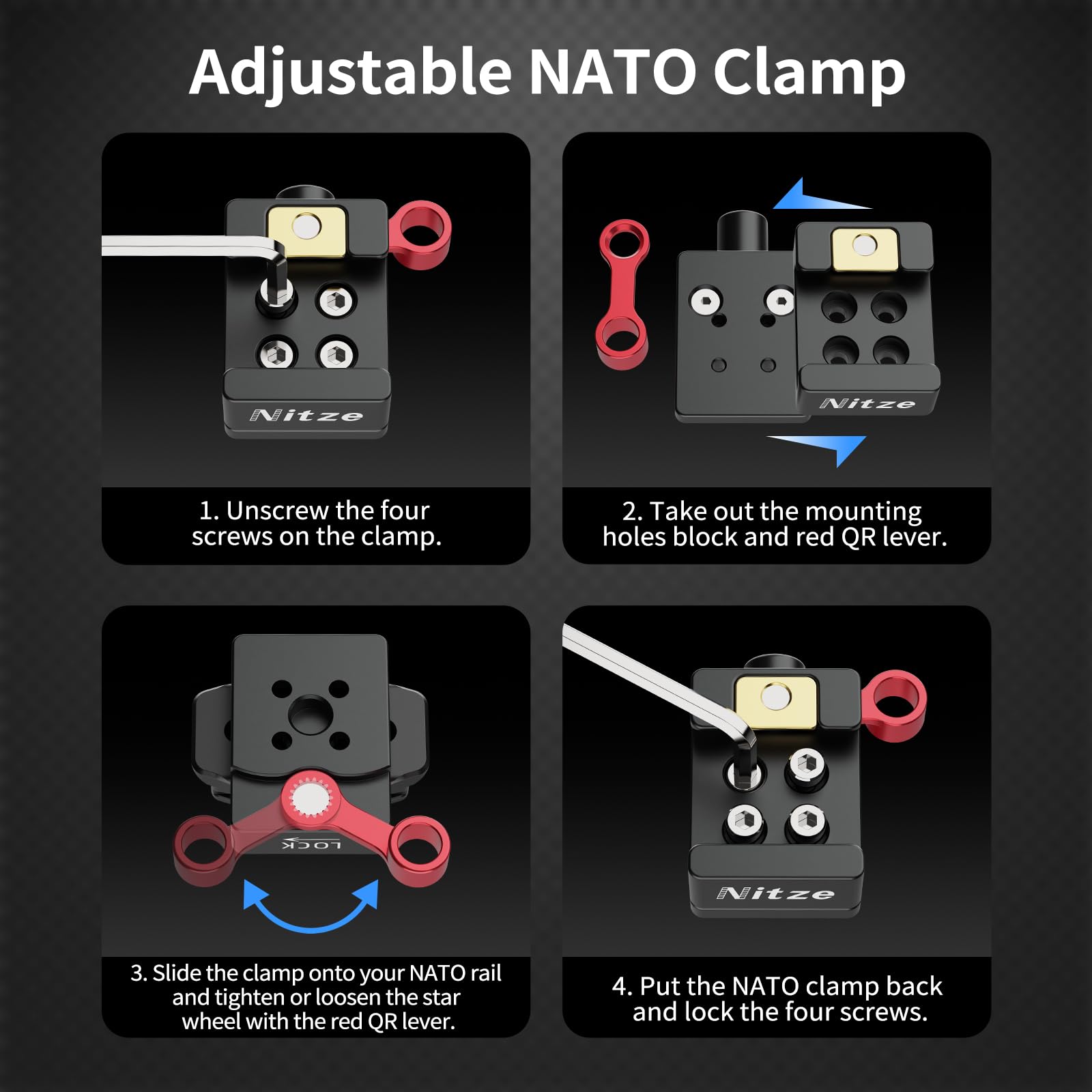 Nitze 15mm Rod Clamp avec Pince NATO, Serre-Tige de 15 mm avec Pince NATO avec Simple Clamp pour Tige de 15mm, pour Viseur Électronique, Rail NATO - N20H