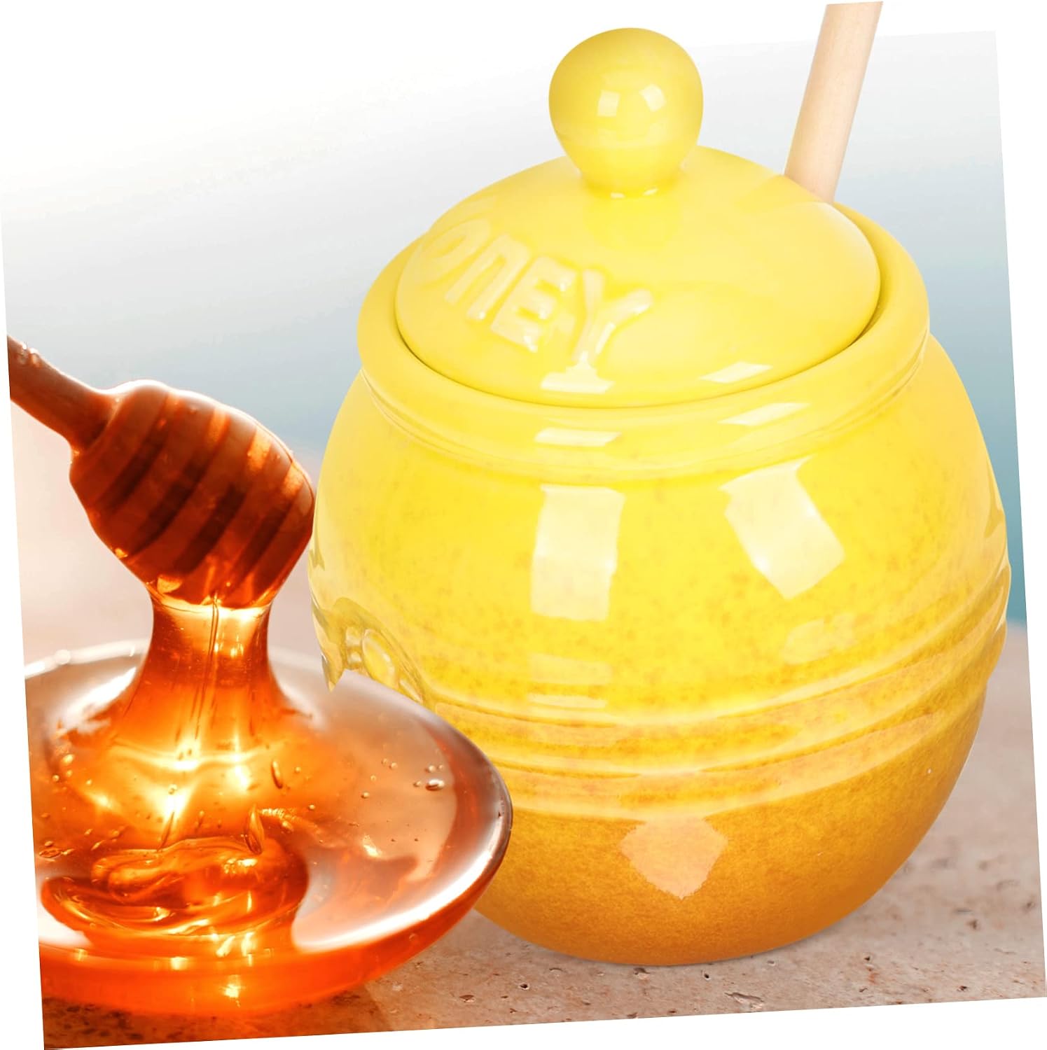SHOWERORO Wide Mouth Mason Jar Honey Storage Jar Cute for Honey Syrup Wooden Dipper in Bulk