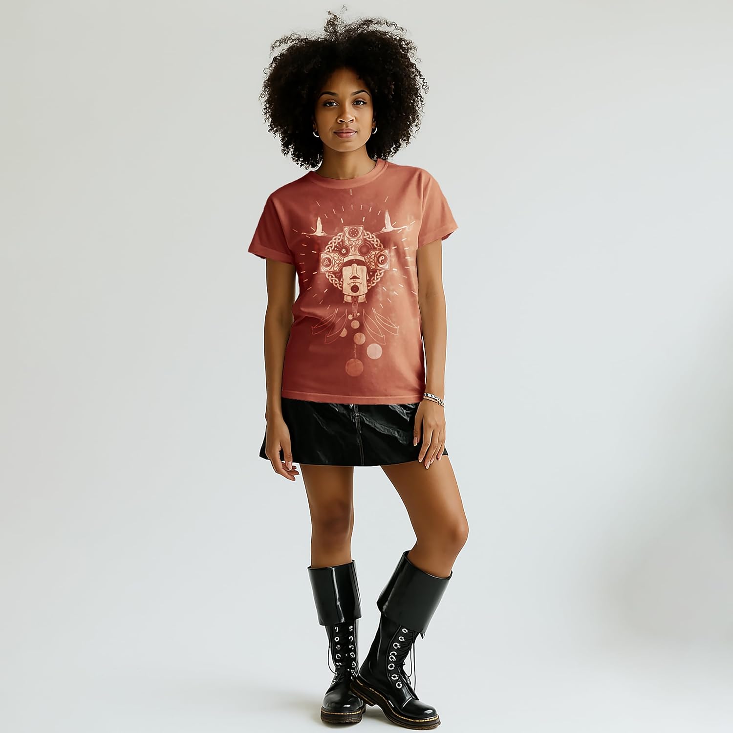 Soft Print Unisex T-Shirt, Subtle Graphic, Celtic Inspired Mystical Design, Terracotta Color, 100% Cotton, Made in USA