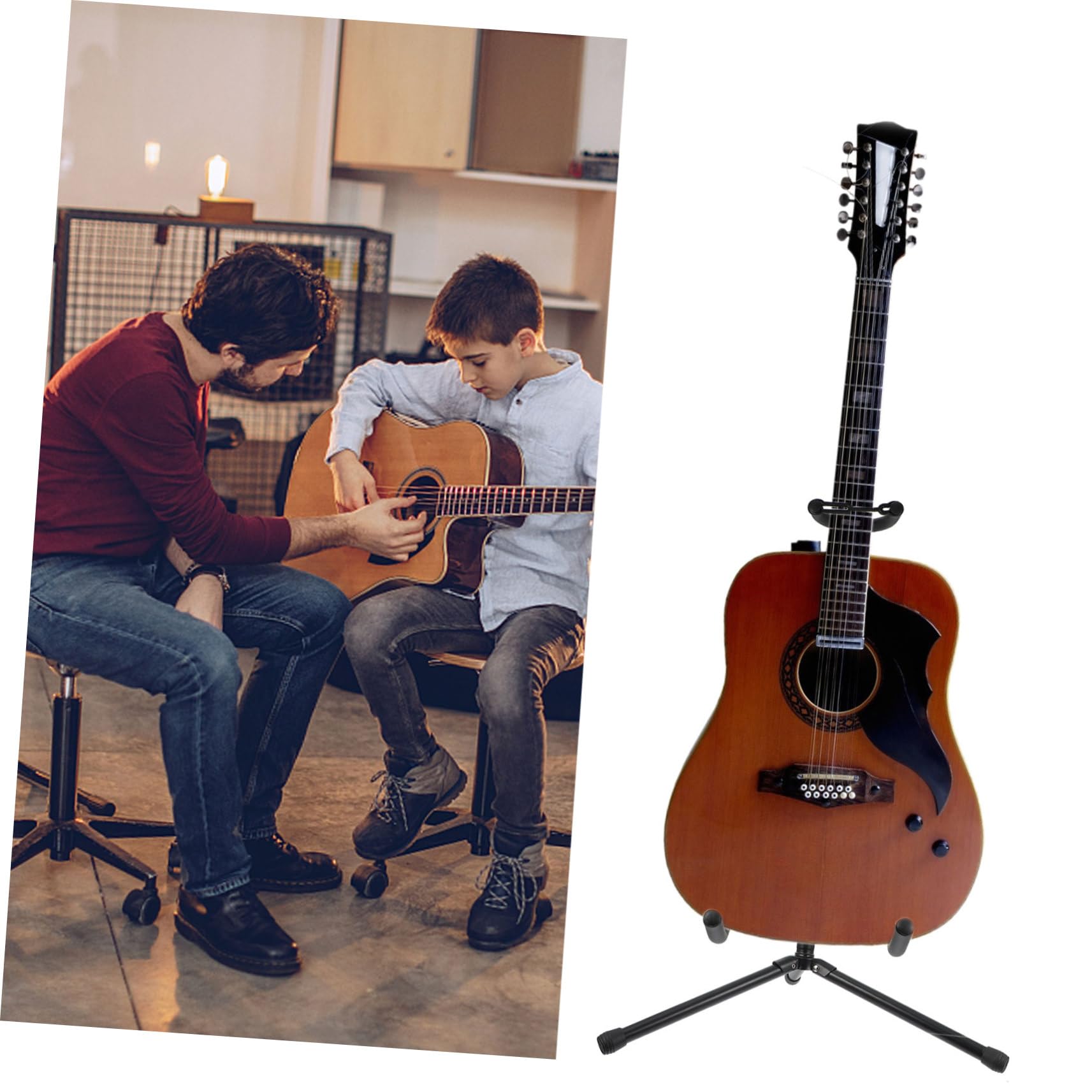 ifundom Supporto per Chitarra Elettrica Pieghevole in Ferro Nero Protezione Anti Ribaltamento, Leggero per Esposizione in Negozi di Chitarre