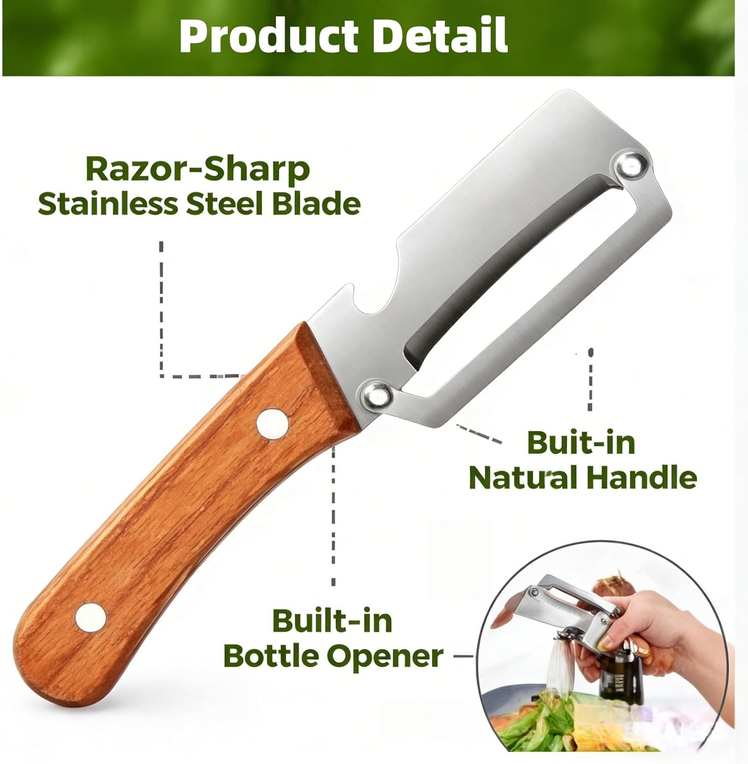 Zero Snag Wooden Kitchen Tool,2-In-1 Multi Functional Vegetable Peeler,Premium Grade Fruit And Vegetable Peeler,Premium Grade For Fruit Apple Potato Pumpkin Papaya (3pcs)