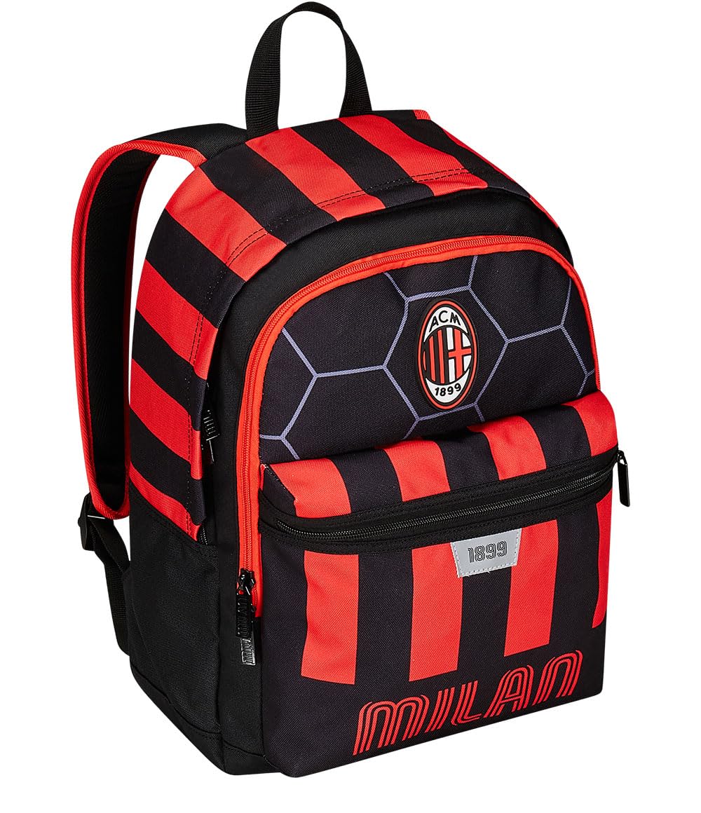 Zaino Scuola A.C. MILAN Calcio - PATH OF VICTORY, Nero Rosso - Zaino Doppio Scomparto - Tasca Porta Borraccia, Zaino Bambino - Maxi Capienza