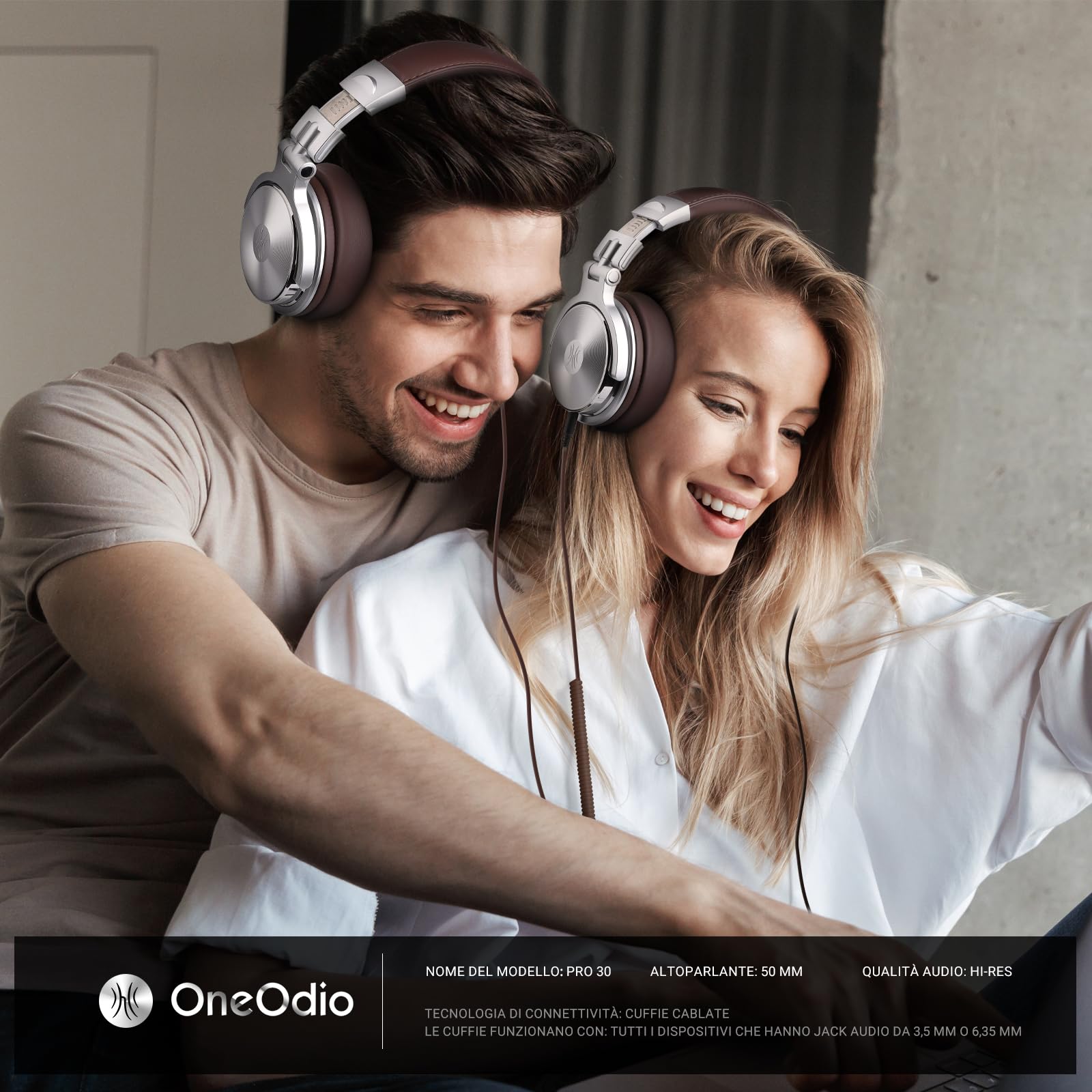 OneOdio Pro 30 Cuffie da Studio, Cablate Over Ear per Registrazione,Jack da 3,5 mm e 6,35 mm, Driver da 50 mm,Mixaggio, Monitoraggio in Studio, DJ, Chitarra, Podcast, Cellulare, PC