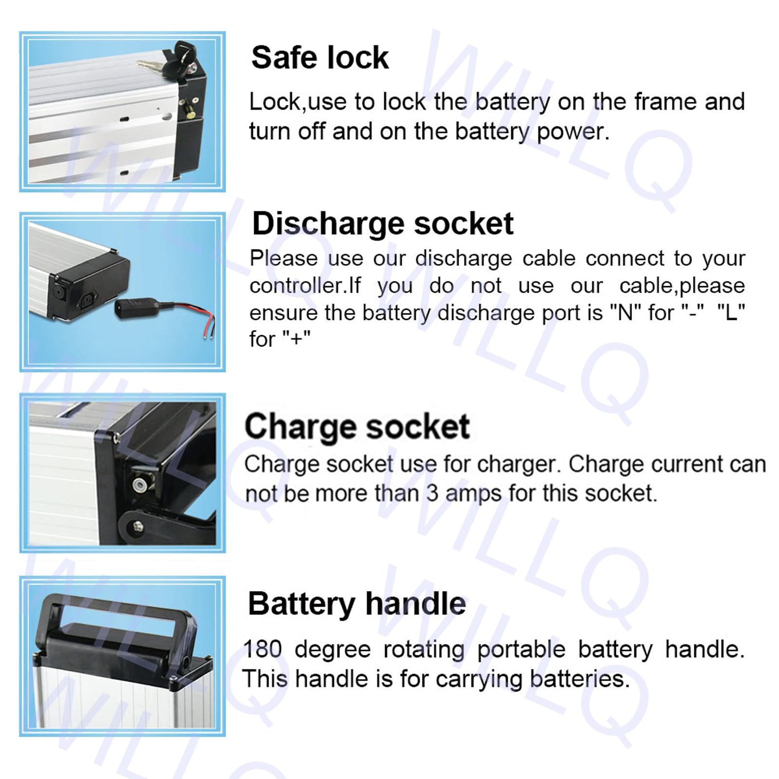 Akumulator litowo-jonowy 36V 8Ah 10Ah 12Ah 15Ah montowany na tylnym bagażniku roweru elektrycznego, przeznaczony do silników o mocy 100W-540W oraz jako zamiennik skuterów